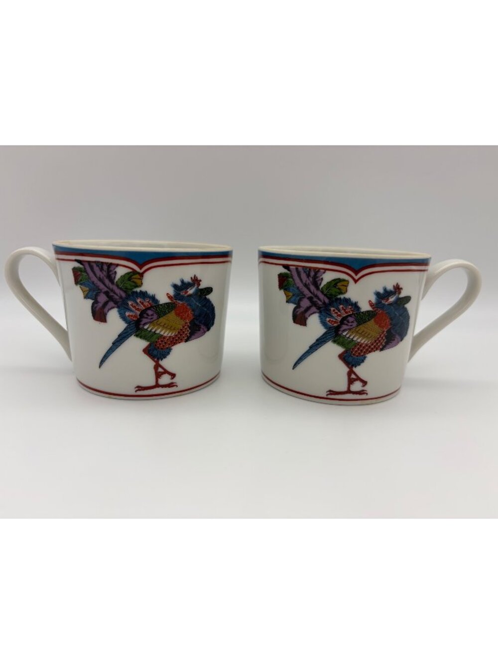 Georges Briard Oriental Peacock Japan Coffee Cup Pair Porcelain Bird Chinoiserie